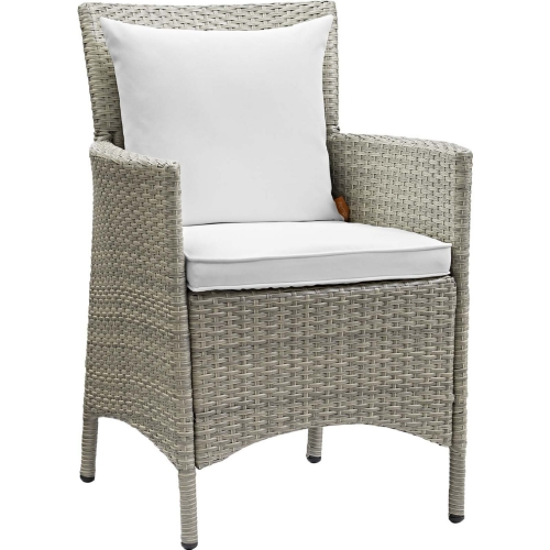 Conduit Outdoor Dining Arm Chair in Grey Rattan & White Fabric