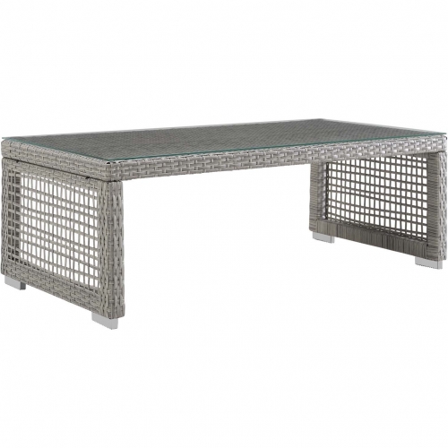 Aura Outdoor Coffee Table in Gray Poly Rattan & Tempered Glass