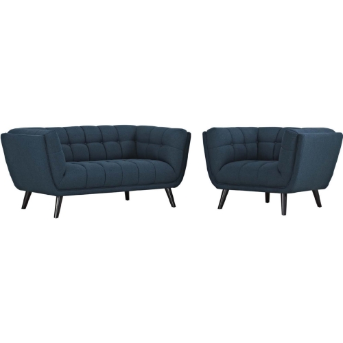 Bestow 2 Piece Loveseat & Arm Chair Set in Blue Fabric