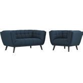 Bestow 2 Piece Loveseat & Arm Chair Set in Blue Fabric