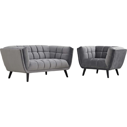 Bestow 2 Piece Loveseat & Arm Chair Set in Gray Velvet