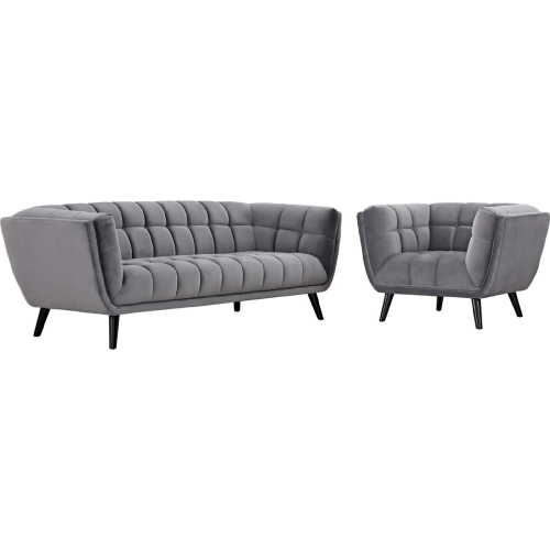 Bestow 2 Piece Sofa & Arm Chair Set in Gray Velvet