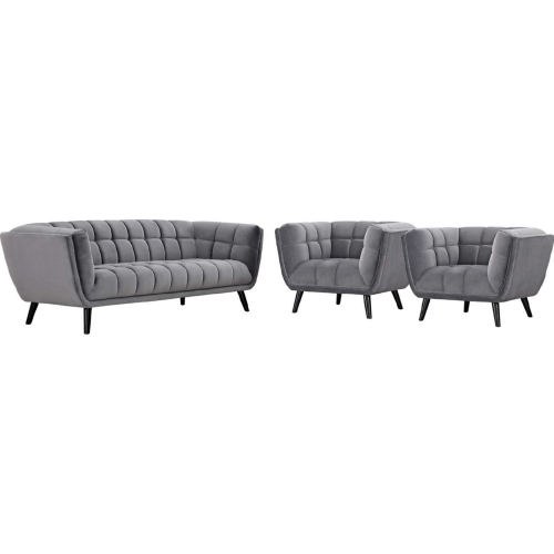 Bestow 3 Piece Sofa & Arm Chair Set in Gray Velvet