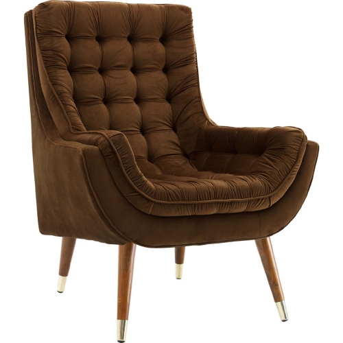 Suggest Lounge Chair in Button Tufted in Brown Velvet