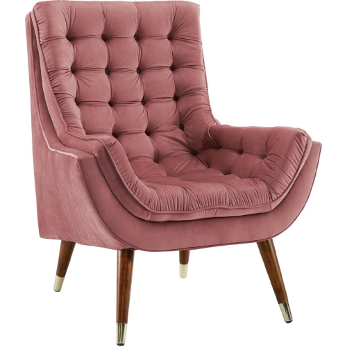 Suggest Lounge Chair in Button Tufted in Dusty Rose Velvet