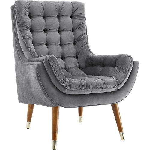 Suggest Lounge Chair in Button Tufted in Grey Velvet