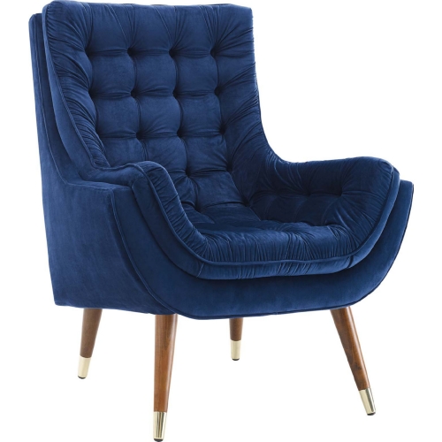 Suggest Lounge Chair in Button Tufted in Navy Blue Velvet