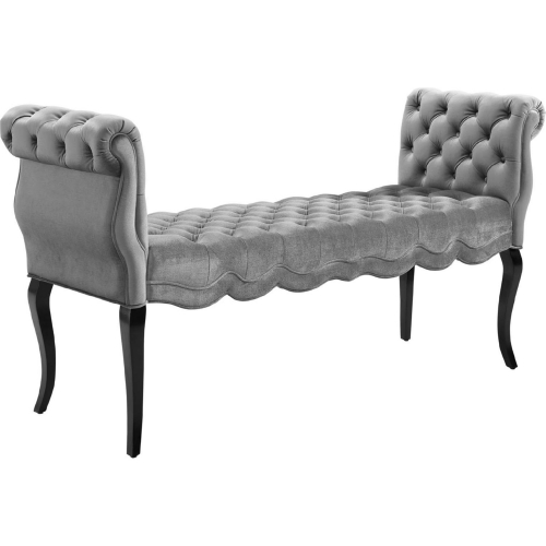 Adelia Chesterfield Tufted Bench in Light Grey Velvet