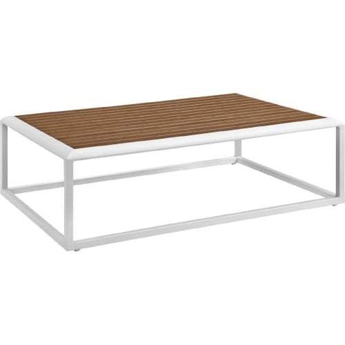 Stance Outdoor Coffee Table in White Metal & Natural Fabric