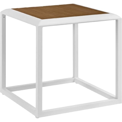 Stance Outdoor Side Table in White Metal & Natural Fabric