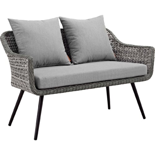 Endeavor Outdoor Patio Loveseat in Grey Rattan & Fabric