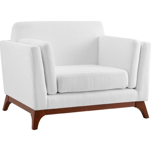 Chance Arm Chair in White Fabric on Wood Frame