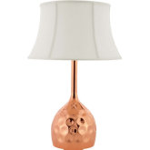 Dimple Table Lamp in Hammered Rose Gold w/ Beige Linen Shade