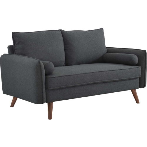 Revive Loveseat in Grey Fabric on Wood Legs