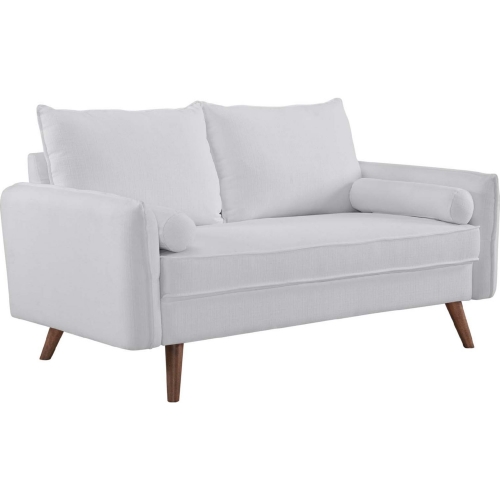 Revive Loveseat in White Fabric on Wood Legs