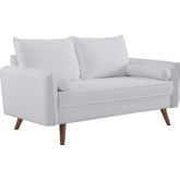 Revive Loveseat in White Fabric on Wood Legs