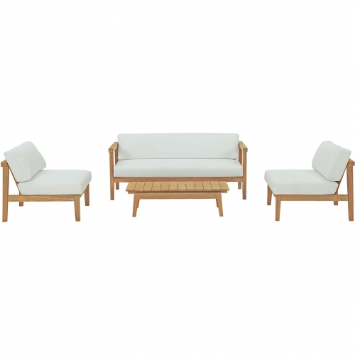 Bayport 4 Piece Outdoor Loveseat Set in Teak & White Fabric