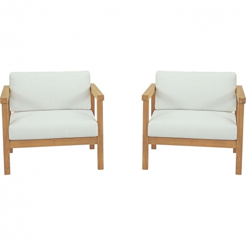 Bayport 2 Piece Outdoor Arm Chair Set in Teak & White Fabric