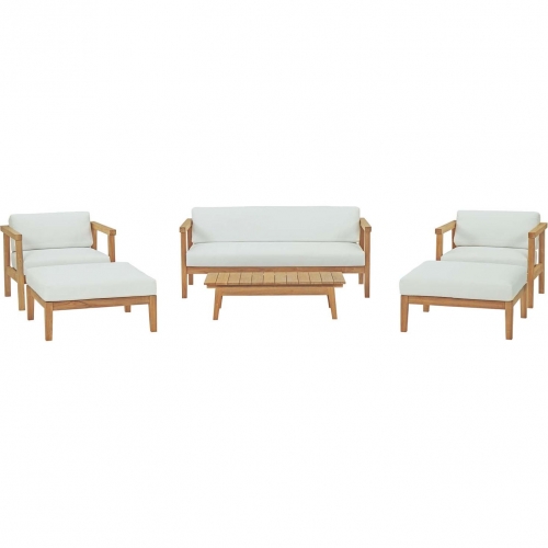 Bayport 6 Piece Outdoor Loveseat Set in Teak & White Fabric