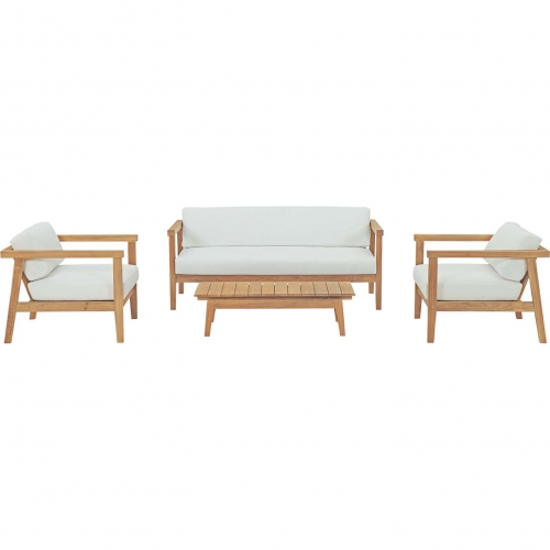 Bayport 4 Piece Outdoor Loveseat Set in Teak & White Fabric