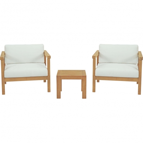 Bayport 3 Piece Outdoor Arm Chair Set in Teak & White Fabric