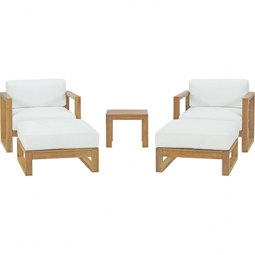 Upland Outdoor 5 Piece Arm Chair Set in Teak w/ White Fabric