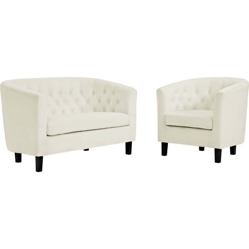 Prospect Loveseat & Arm Chair Set in Tufted Ivory Velvet