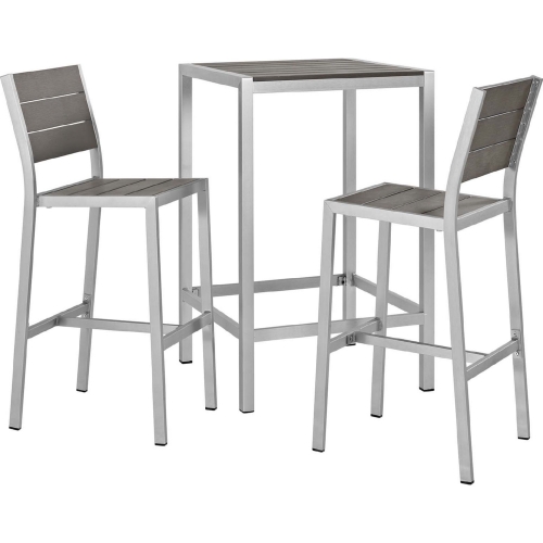 Shore 3 Piece Outdoor Pub Set in Aluminum & Gray Poly Wood