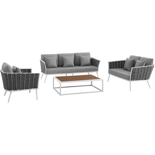 Stance 4 Piece Outdoor Sofa Set in White w/ Gray Fabric