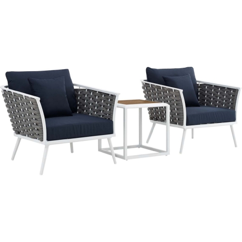 Stance Outdoor Arm Chair Set in White w/ Navy Blue Fabric