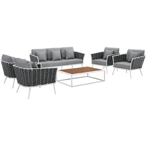 Stance 6 Piece Outdoor Sofa Set in White Metal & Gray Fabric