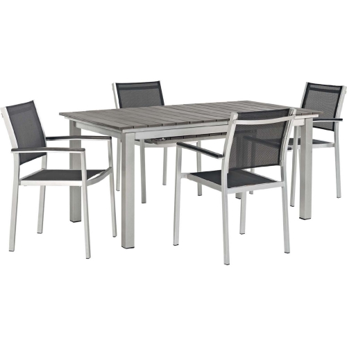 Shore 5 Piece Outdoor Dining Set in Aluminum w/ Black Mesh