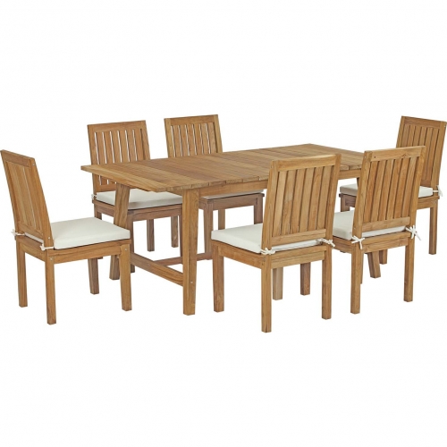 Marina & Dorset 7 Piece Outdoor Dining Set in Teak & White Fabric