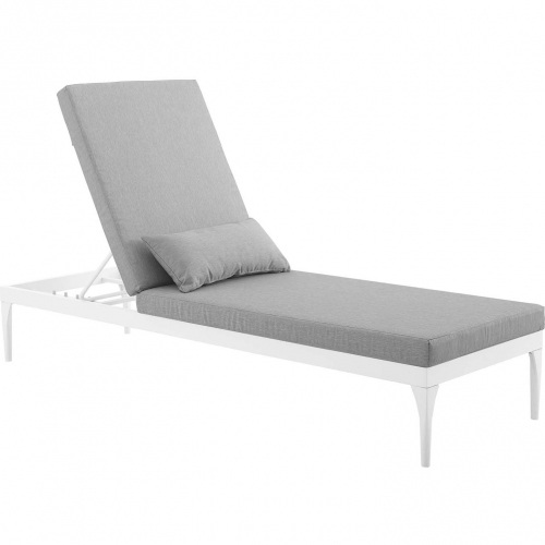 Perspective Outdoor Chaise in White Metal & Grey Fabric