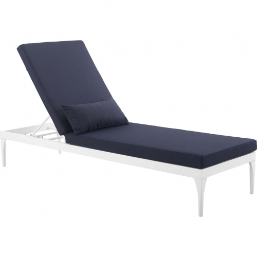 Perspective Outdoor Chaise in White Metal & Navy Fabric