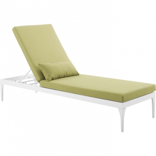 Perspective Outdoor Chaise in White Metal & Peridot Fabric