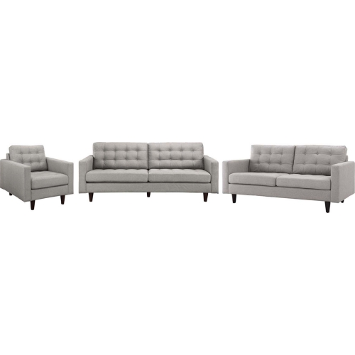 Empress Sofa, Loveseat & Arm Chair Set in Tufted Light Gray Fabric