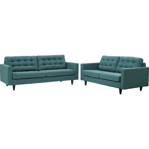 Empress Sofa & Loveseat Set in Tufted Teal Fabric