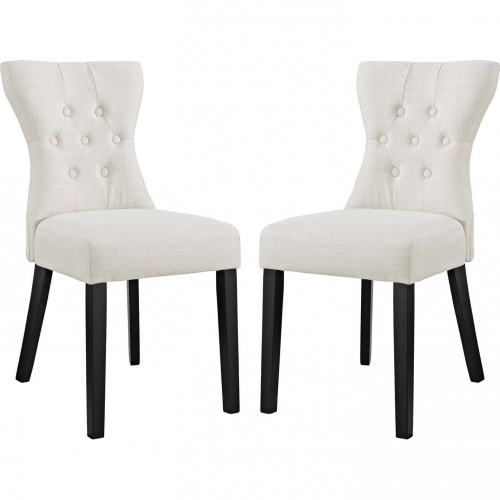 Silhouette Dining Chair in Tufted Beige Fabric (Set of 2)