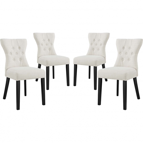 Silhouette Dining Chair in Tufted Beige Fabric (Set of 4)