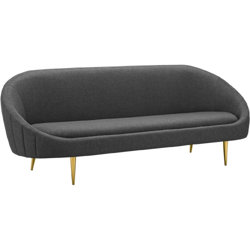 Sublime Curve Sofa in Gray Fabric w/ Channel Tufted Back & Gold Legs