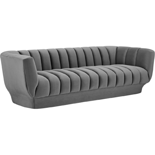 Entertain Sofa in Vertical Channel Tufted Gray Velvet