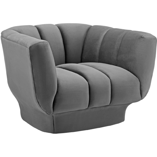 Entertain Arm Chair in Vertical Channel Tufted Gray Velvet