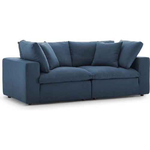 Commix Down Overstuffed 2 Piece Sofa in Azure Blue Fabric