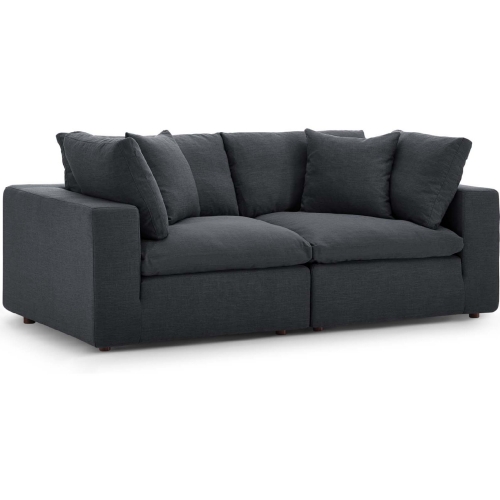 Commix Down Overstuffed 2 Piece Sofa in Gray Fabric