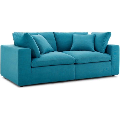 Commix Down Overstuffed 2 Piece Sofa in Teal Fabric