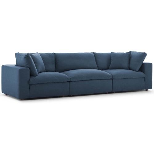 Commix Down Overstuffed 3 Piece Sofa in Azure Blue Fabric