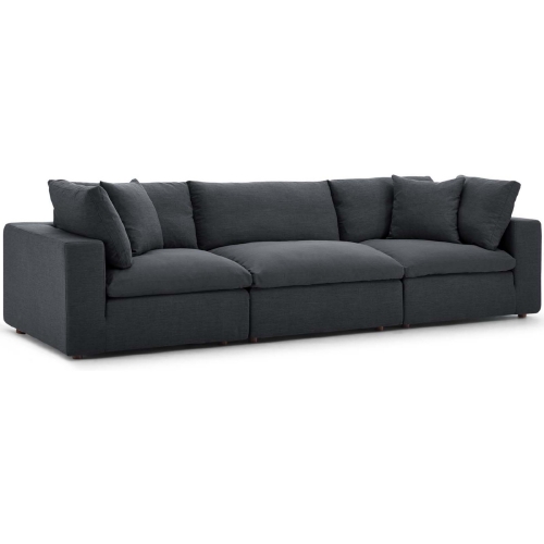 Commix Down Overstuffed 3 Piece Sofa in Gray Fabric