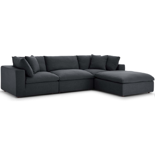 Commix Down Overstuffed 4 Piece Modular Sectional Sofa in Gray Fabric