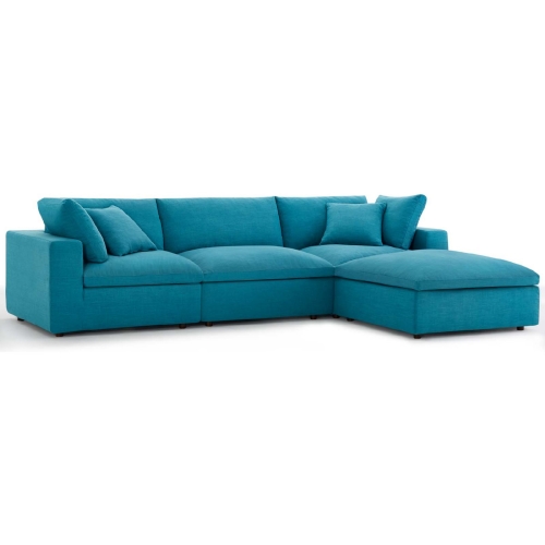 Commix Down Overstuffed 4 Piece Modular Sectional Sofa in Teal Fabric